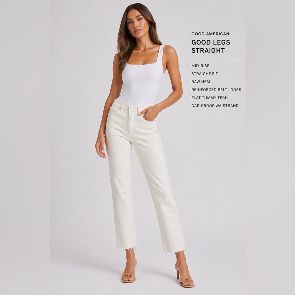 NWT Good American Good Legs Straight Jeans $158 MSRP Ecru 0/25